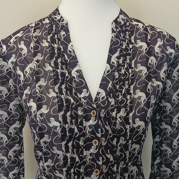 Maeve Animal Print Semi-Sheer Popover Blouse Eggplant Purple Size 2 - Picture 5 of 8